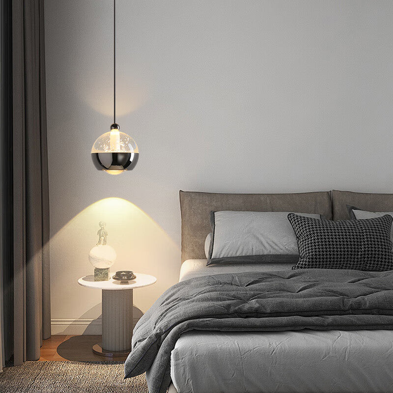 Modern Liftable Mini Csystal Globe Pendant Light Over Nightstand