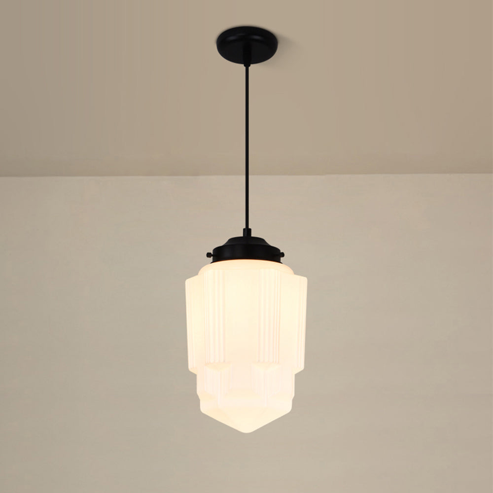 Art Deco Schulhaus Milchglas Pendelleuchte 1 Flammig