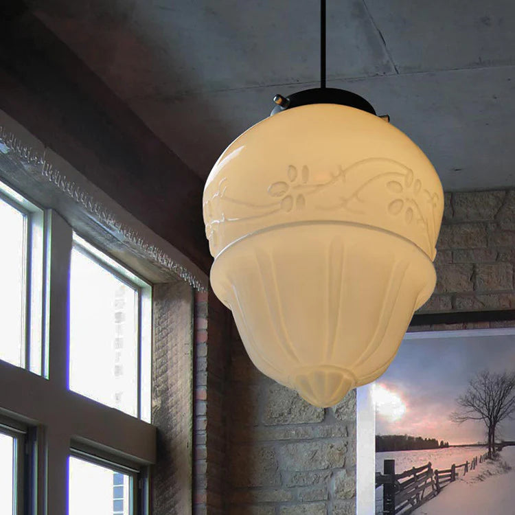 Art Deco Schulhaus Milchglas Pendelleuchte 1 Flammig