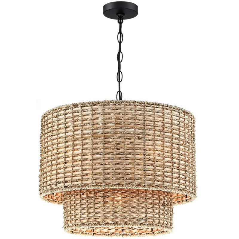 Natürliche Rattan Doppeltrommel Pendelleuchte für Schlafzimmer