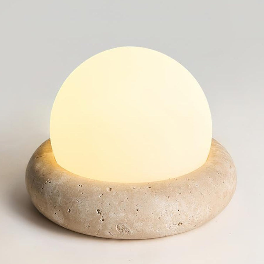 Halbrunde Tischlampe aus Travertin im cremefarbenen Stil