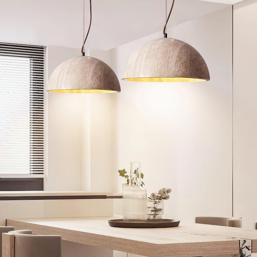 Modern Minimalist Travertine Hemisphere Pendant Lamp
