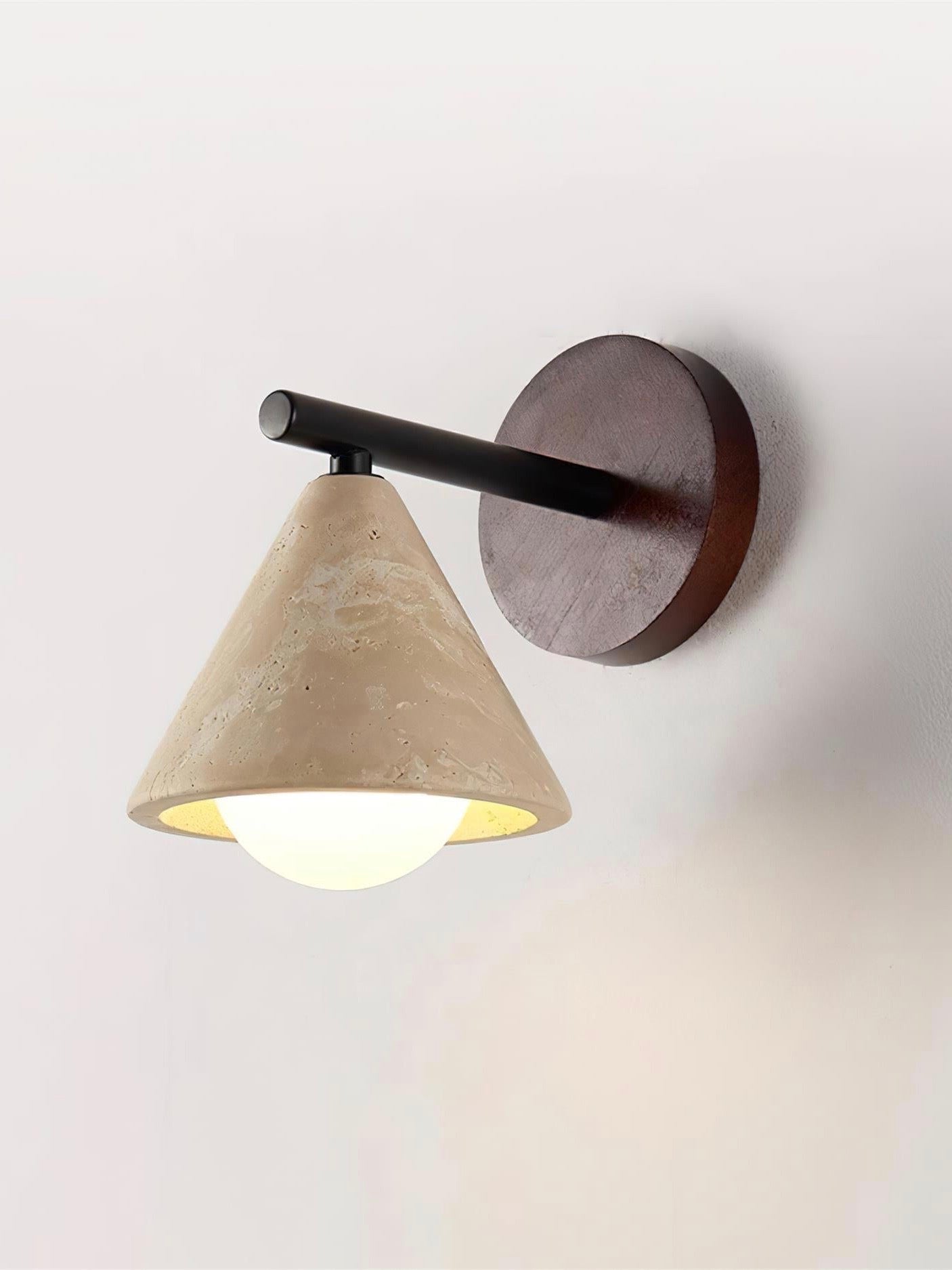 Wabi Sabi Style Travertine Cone Shade Wall Light