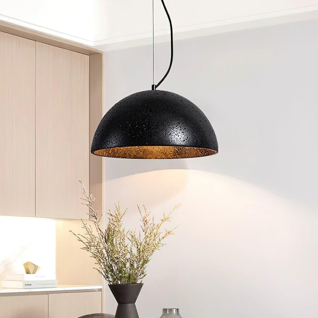 Modern Minimalist Travertine Hemisphere Pendant Lamp
