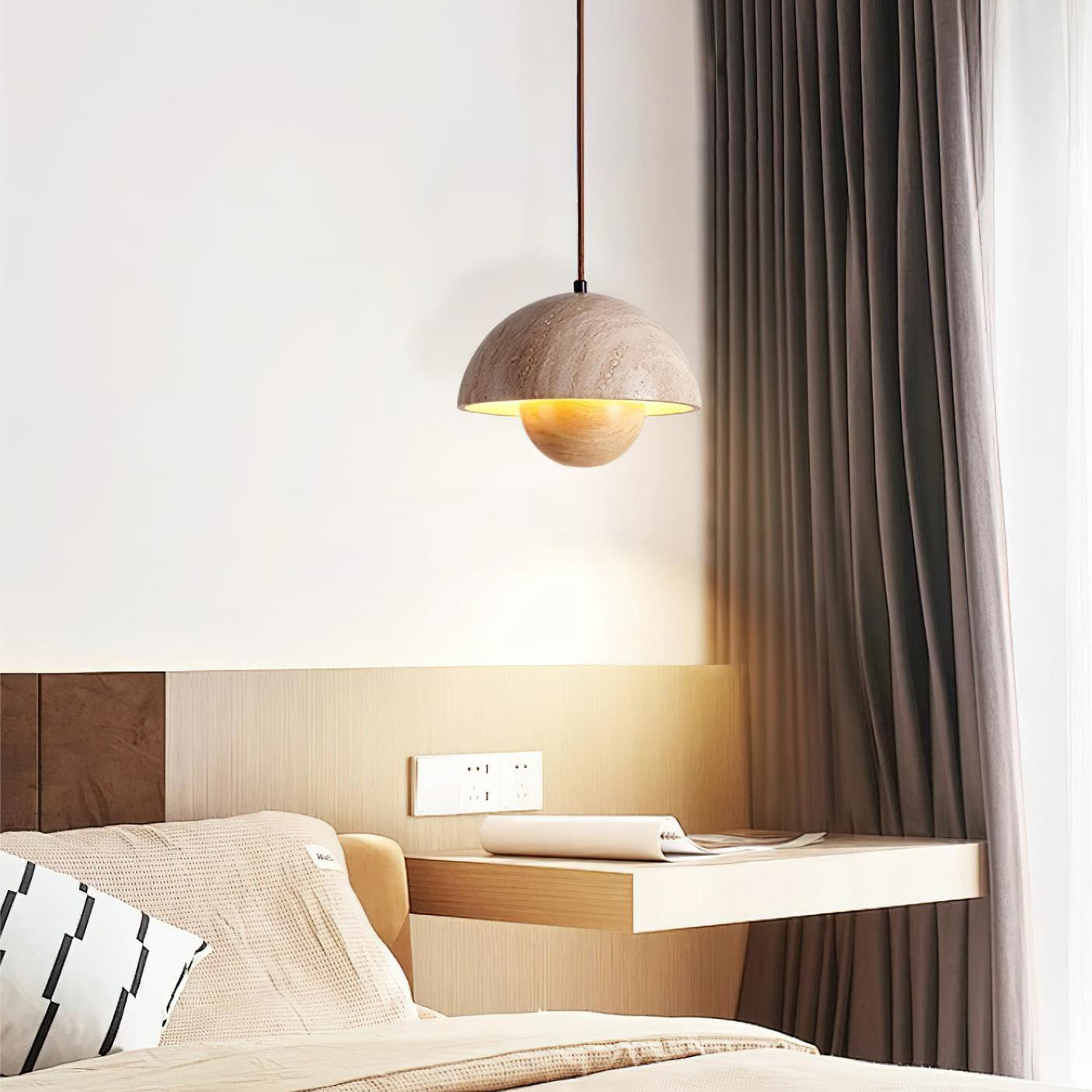 Wabi-Sabi Travertine Flower Bud Pendant Lamp