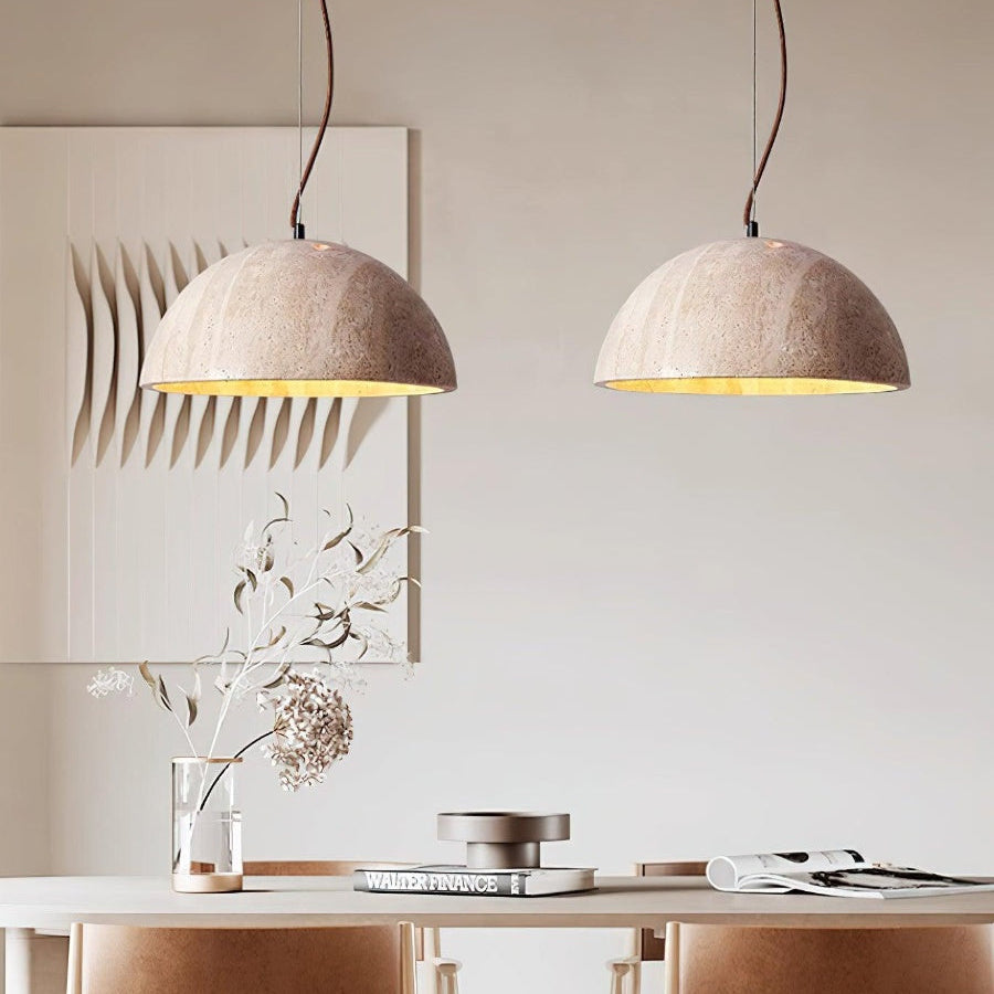 Modern Minimalist Travertine Hemisphere Pendant Lamp