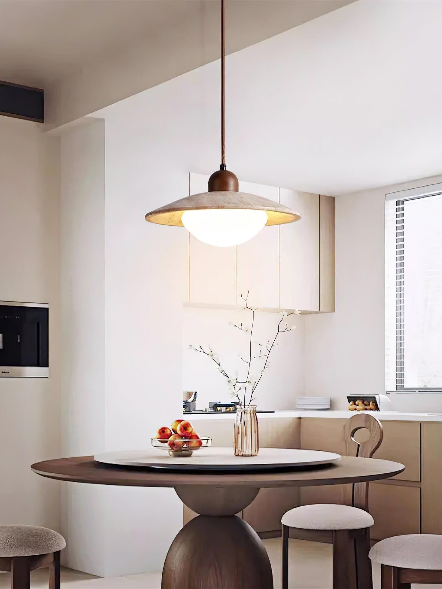 Nordic Wooden Plate Glass Travertine Pendant Light