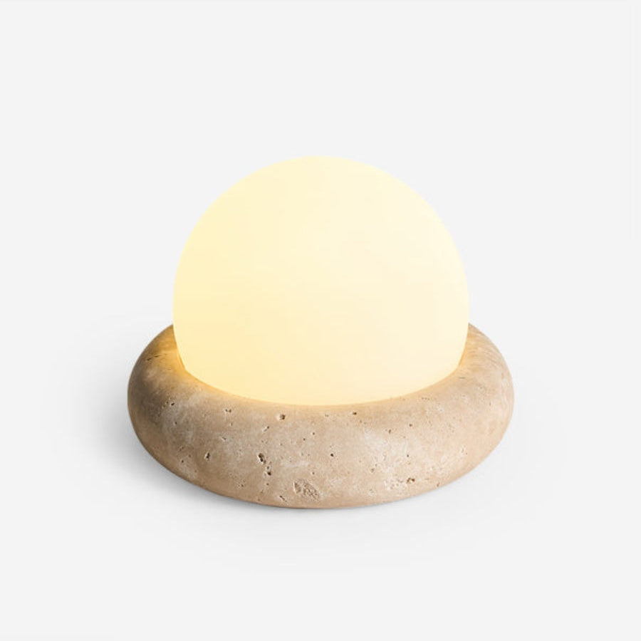 Halbrunde Tischlampe aus Travertin im cremefarbenen Stil