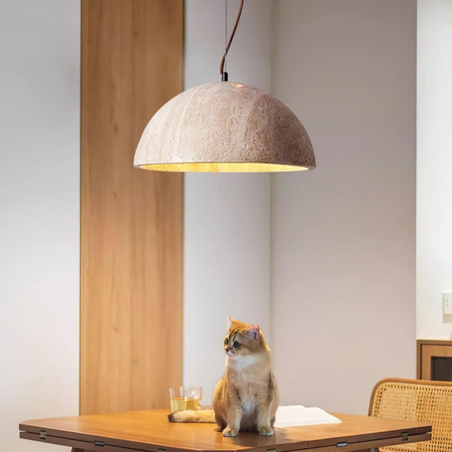 Moderne minimalistische Travertin-Hemisphären-Pendelleuchte