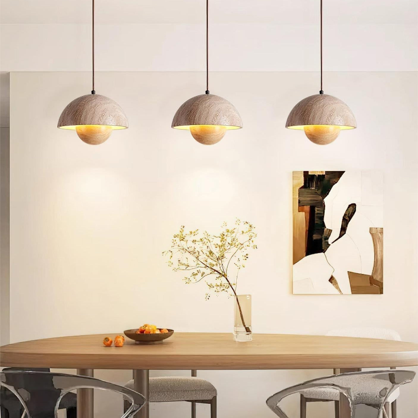 Wabi-Sabi Travertine Flower Bud Pendant Lamp