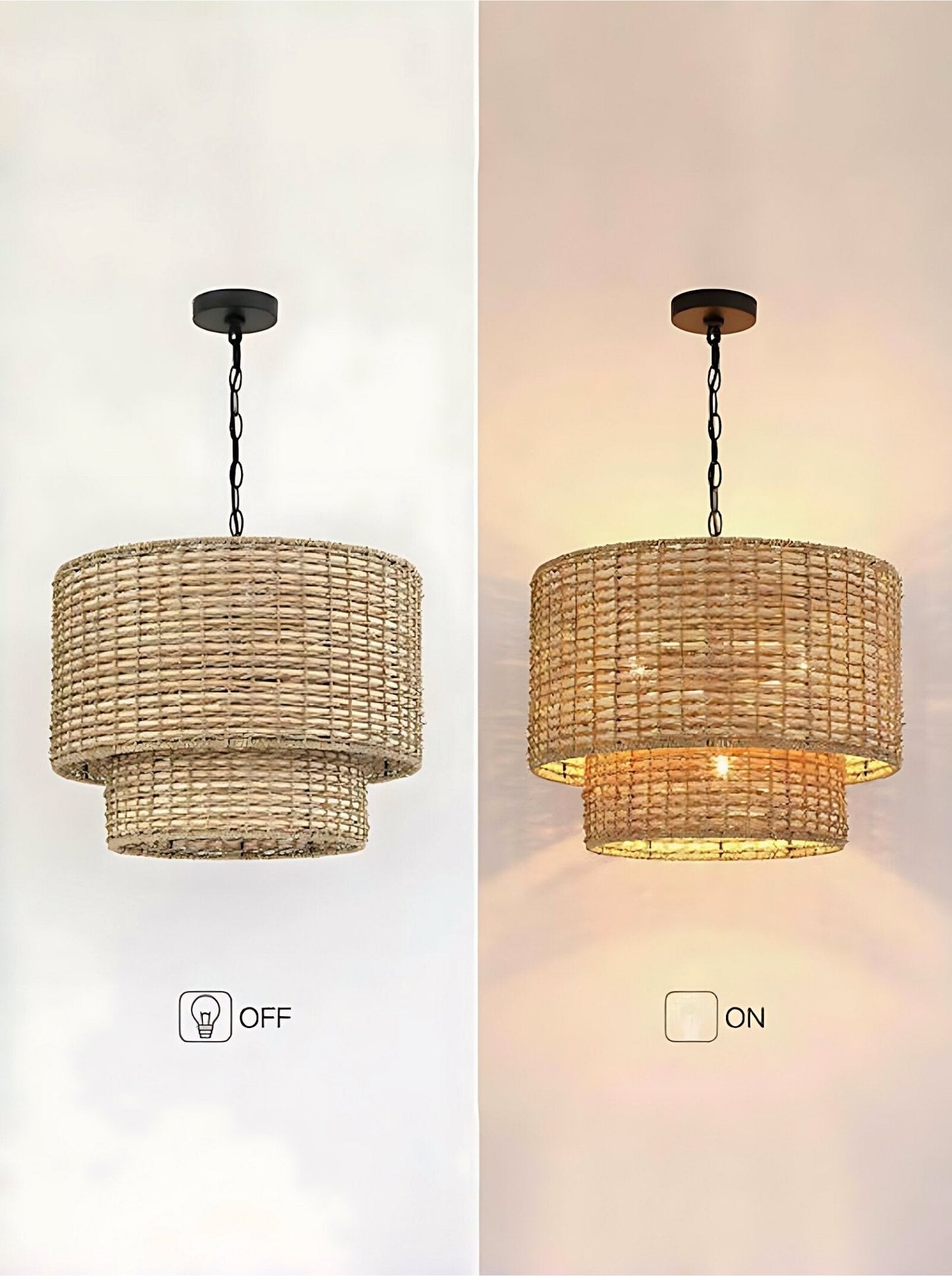 Natürliche Rattan Doppeltrommel Pendelleuchte für Schlafzimmer