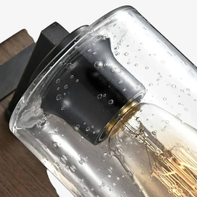 Close detail of top hardware and glass shade