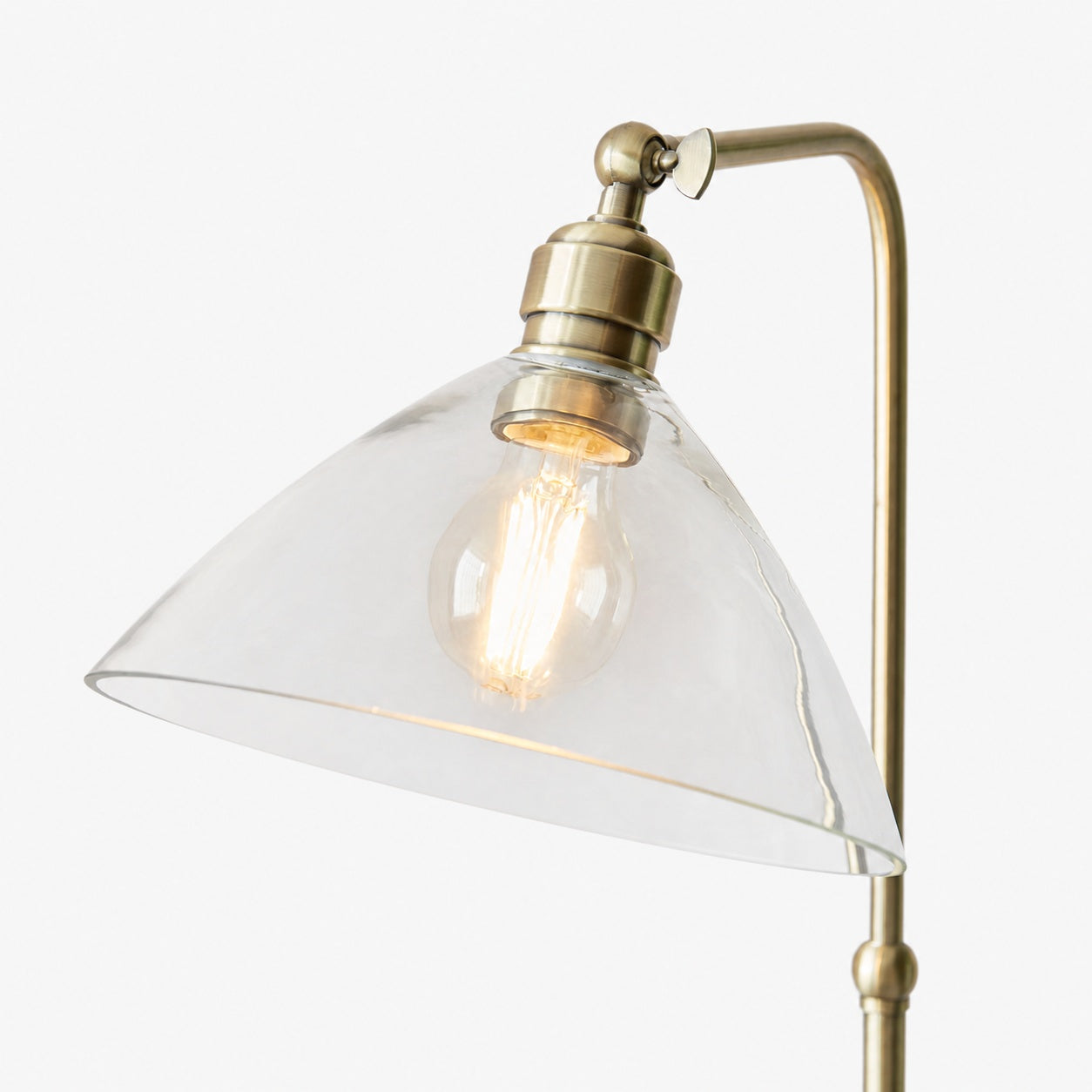 Clarione Art-Deco-Stehlampe mit klarem Glasschirm und Metallfuß