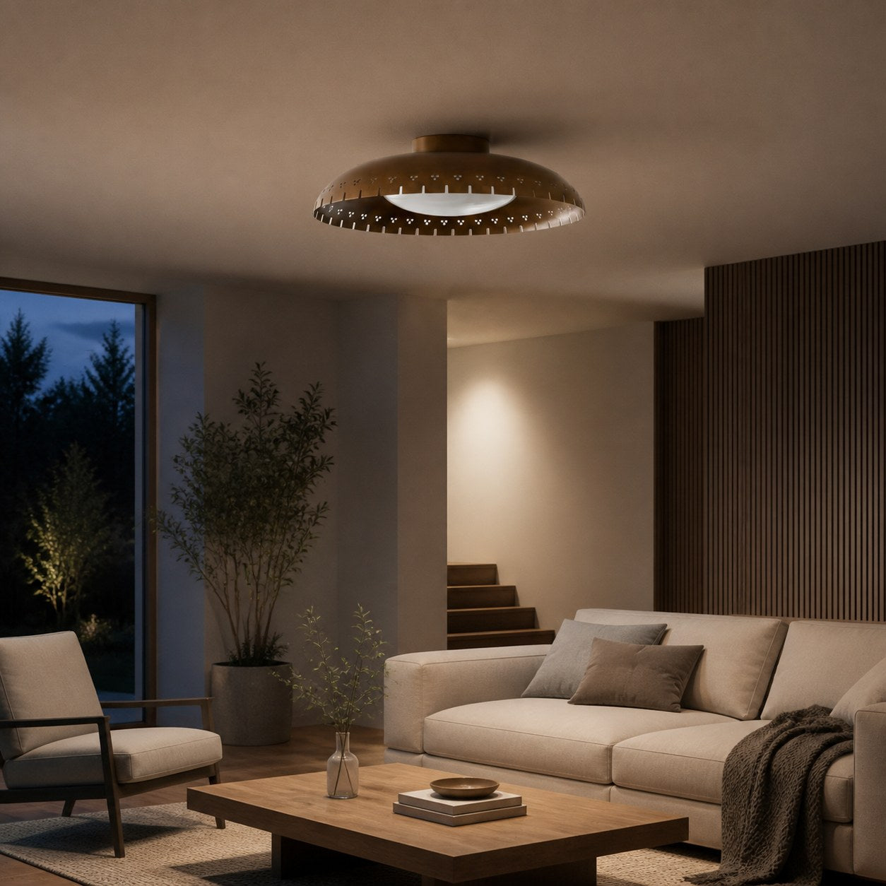 Lustrona Vintage Brass Flush Mount Light - Burnished Metal Ceiling Light for Living Room