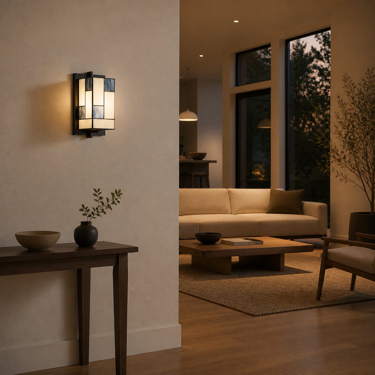 TF Manchester Glas-Art-Deco-Wandleuchte – Buntglas-Wandleuchte für Flur und Wohnzimmer