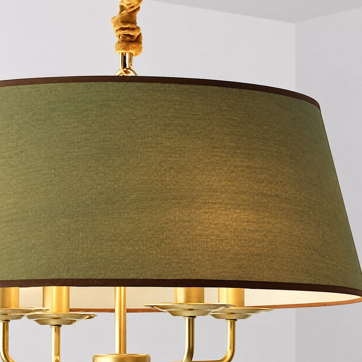 Tela Fabric Shade Chandelier with Curved Arm Design and Linen Shades - Metal Vintage Style for Dining Rooms