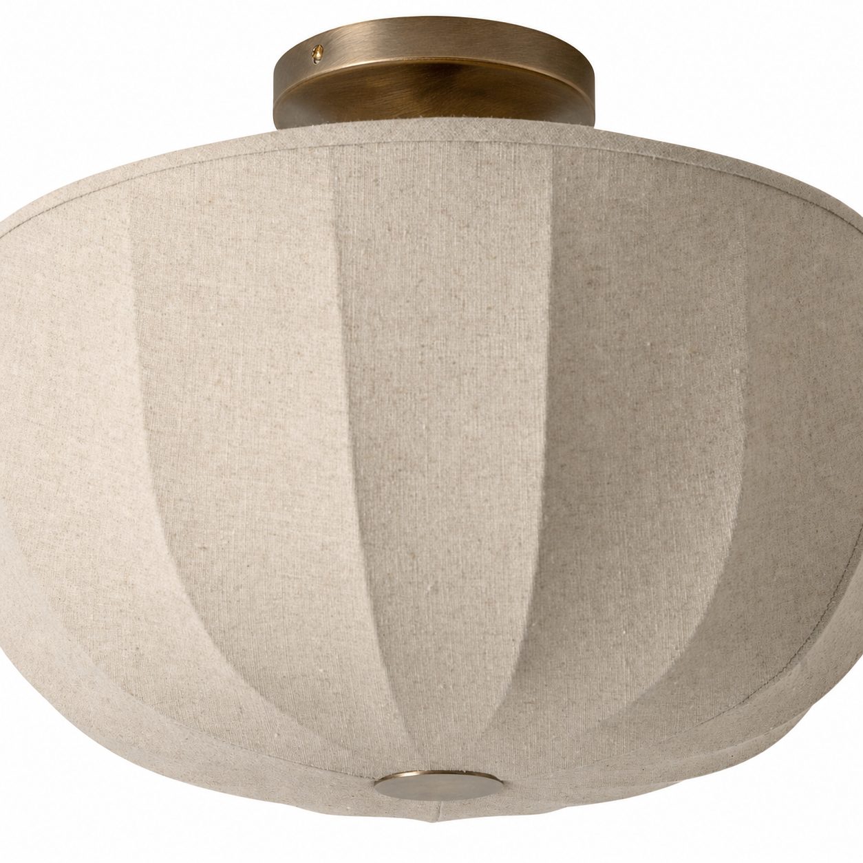 Loomis Flush Ceiling Lamp – Textured Linen Shade and Aged Brass Modern Ceiling Light for Living Rooms