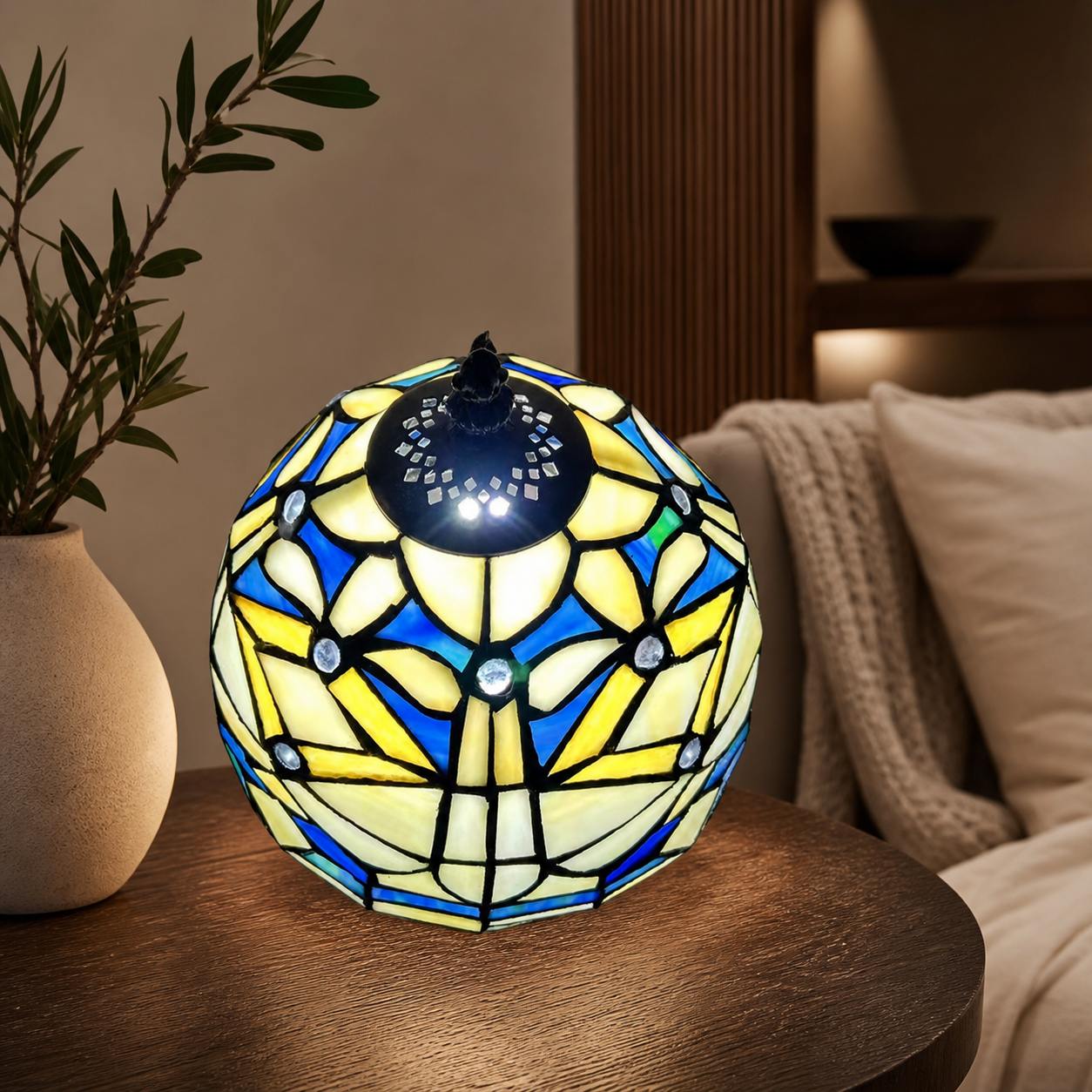 Virelle Traditional Tiffany Table Lamp – Colorful Stained Glass Dome Desk Light for Bedroom