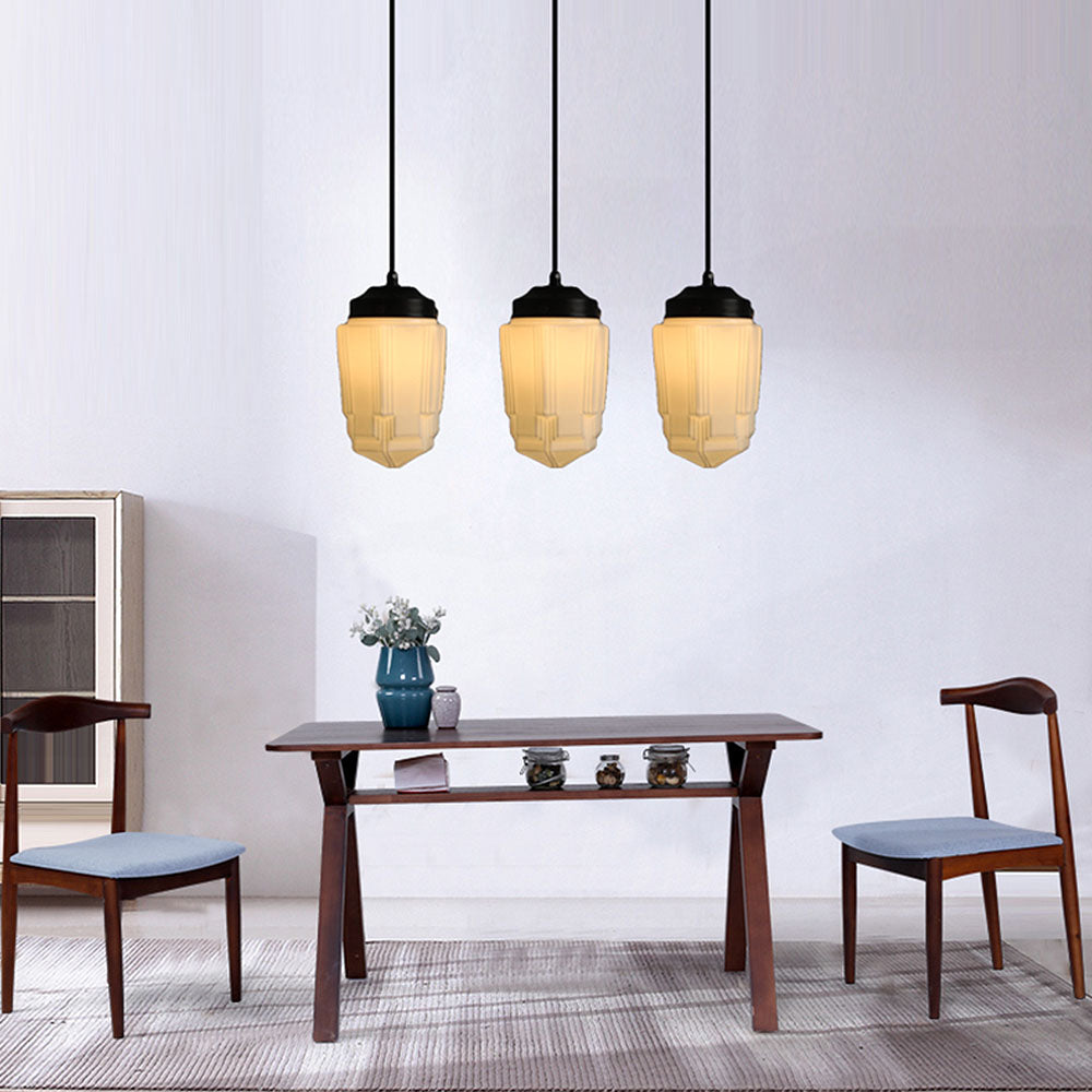 Art Deco Schulhaus Milchglas Pendelleuchte 1 Flammig