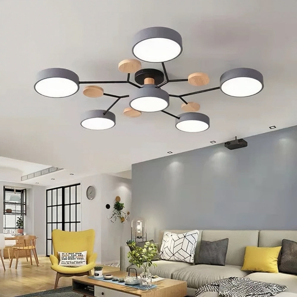 Multihead Disc Morandi Color Branch Ceiling Light