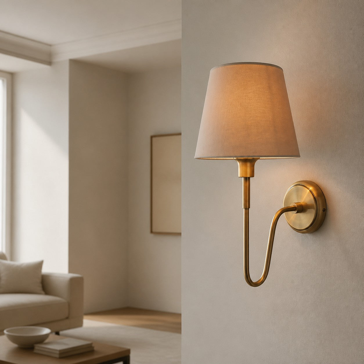 Ivoralux Wandleuchte mit konischem Stoffdesign – Moderne, klassische Wandleuchte mit gebogenem Arm für Flure oder Schlafzimmer