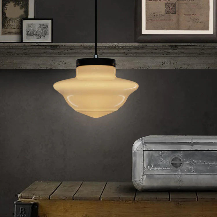 Art Deco Schulhaus Milchglas Pendelleuchte 1 Flammig