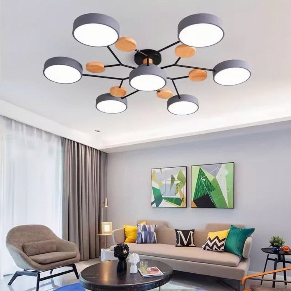 Multihead Disc Morandi Color Branch Ceiling Light