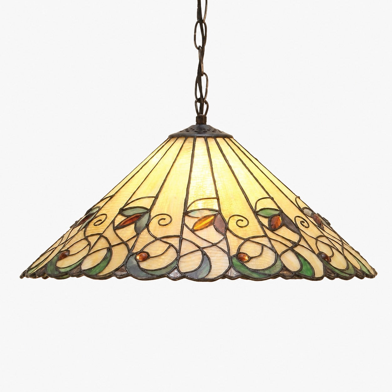 TF Jamelia Vintage Floral Stained Glass Dome Pendant Light for Dining Rooms