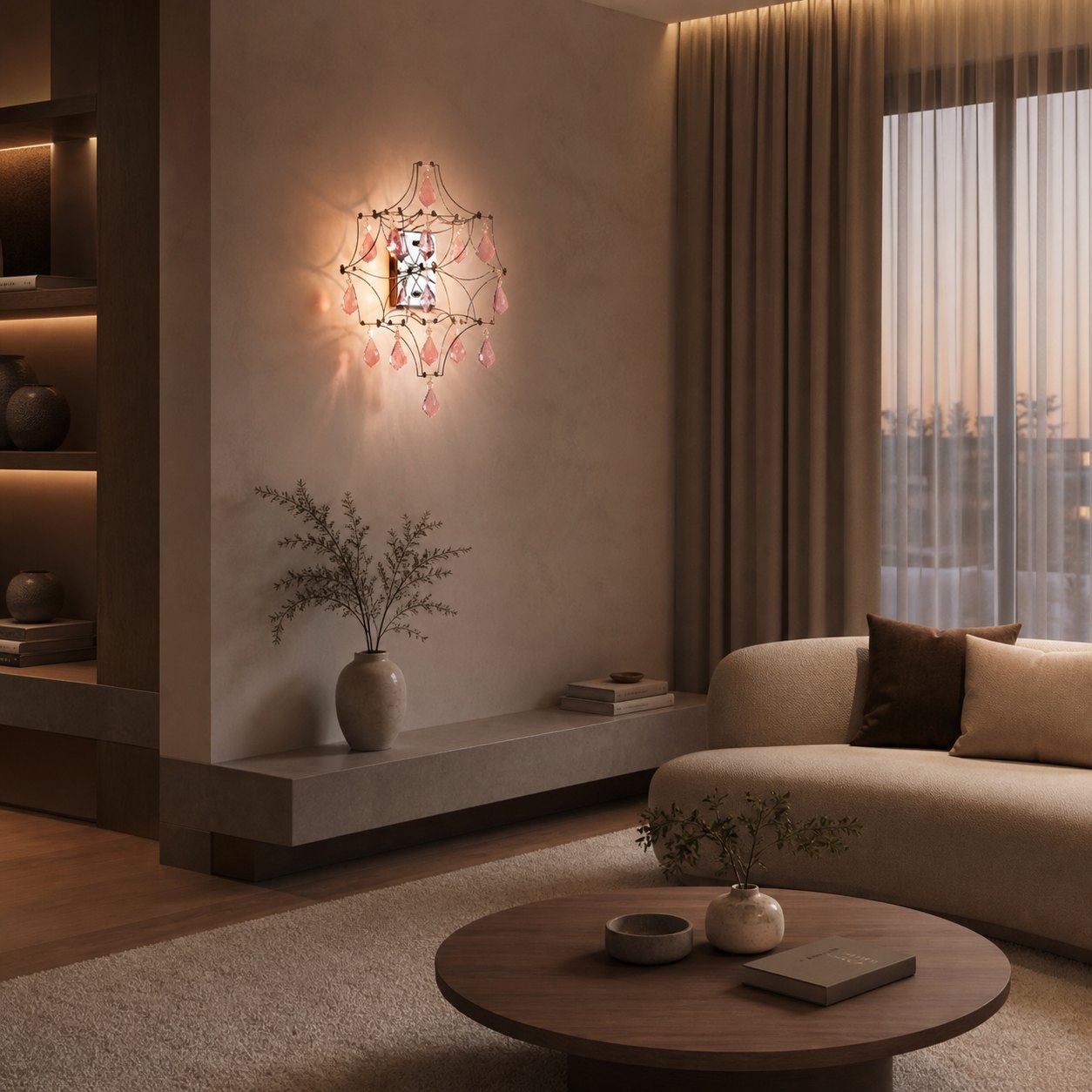 Crynora Crystal Cascade Wall Sconce - Sparkling Firefly Effect LED Light for Bedroom or Living Room