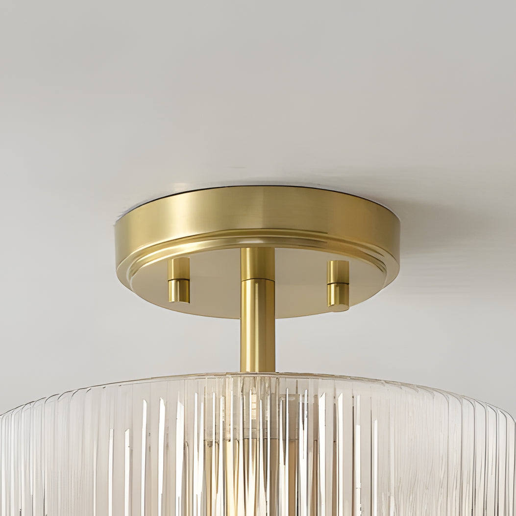 Rivora Ribbed Glass Semi Flush Ceiling - Modern Farmhouse Ceiling Light for Bedroom and Hallway U09