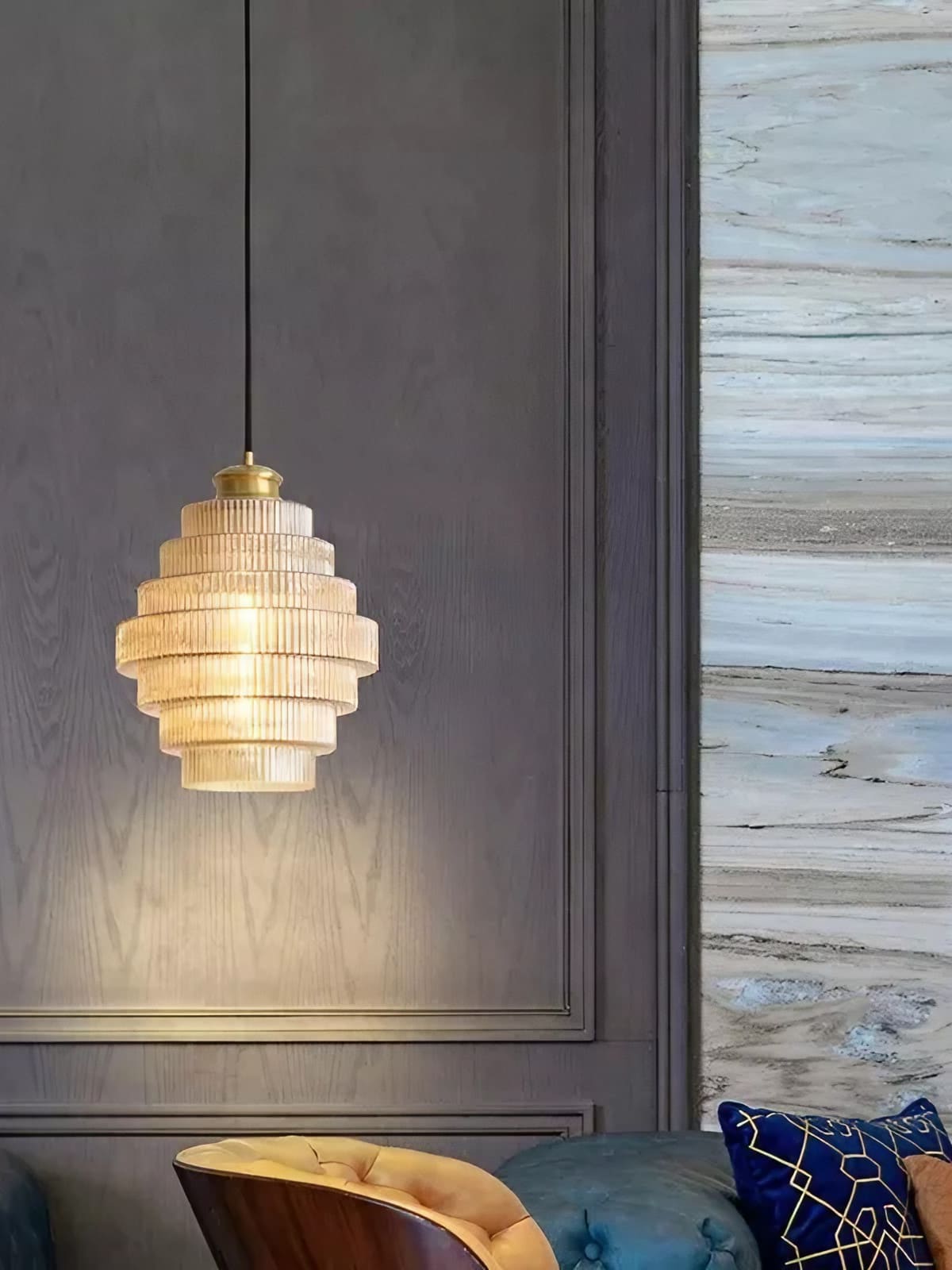 Retro Stained Tiered Glass Pendant Light For Kitchen island