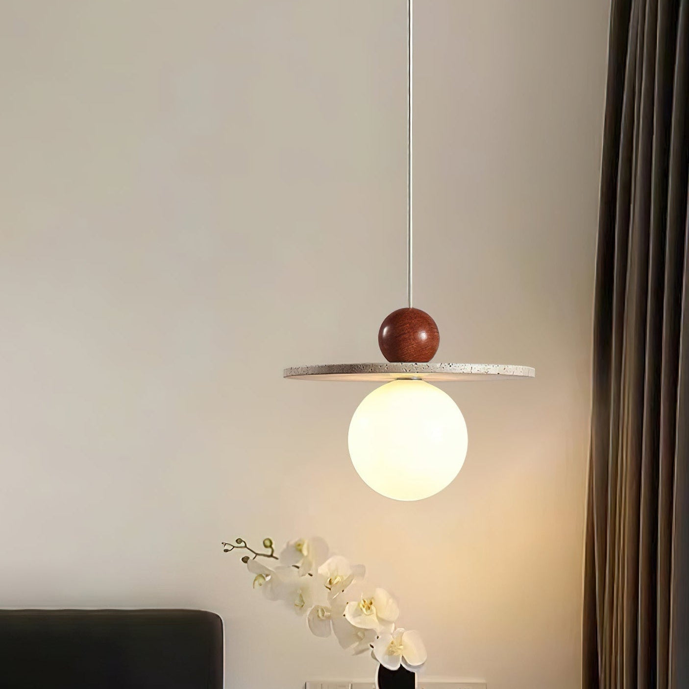 Cream Style Flying Disc Travertine Pendant Lamp