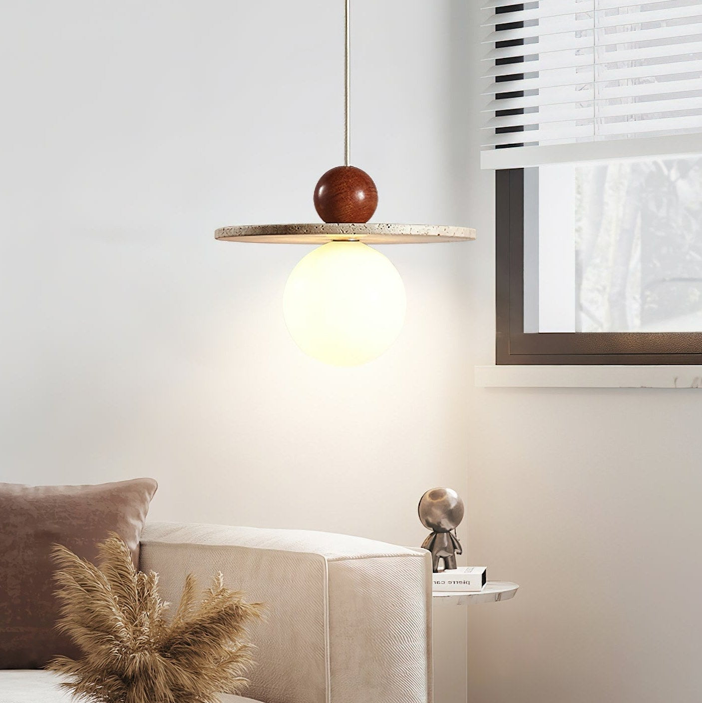 Cream Style Flying Disc Travertine Pendant Lamp