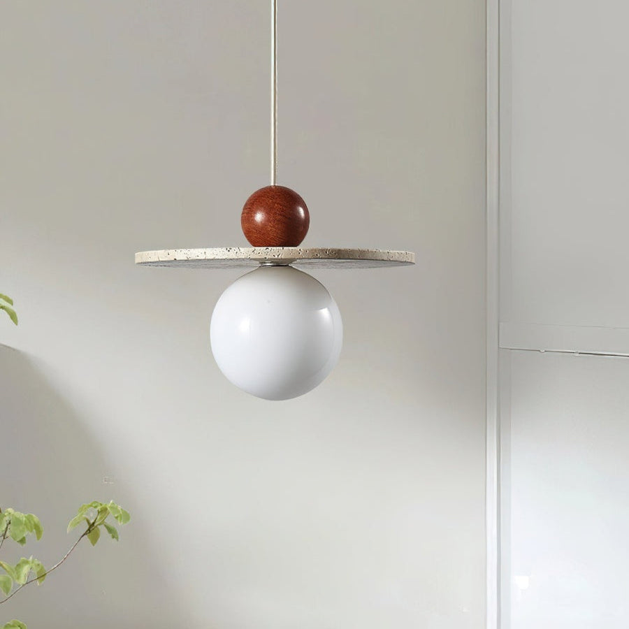 Cream Style Flying Disc Travertine Pendant Lamp