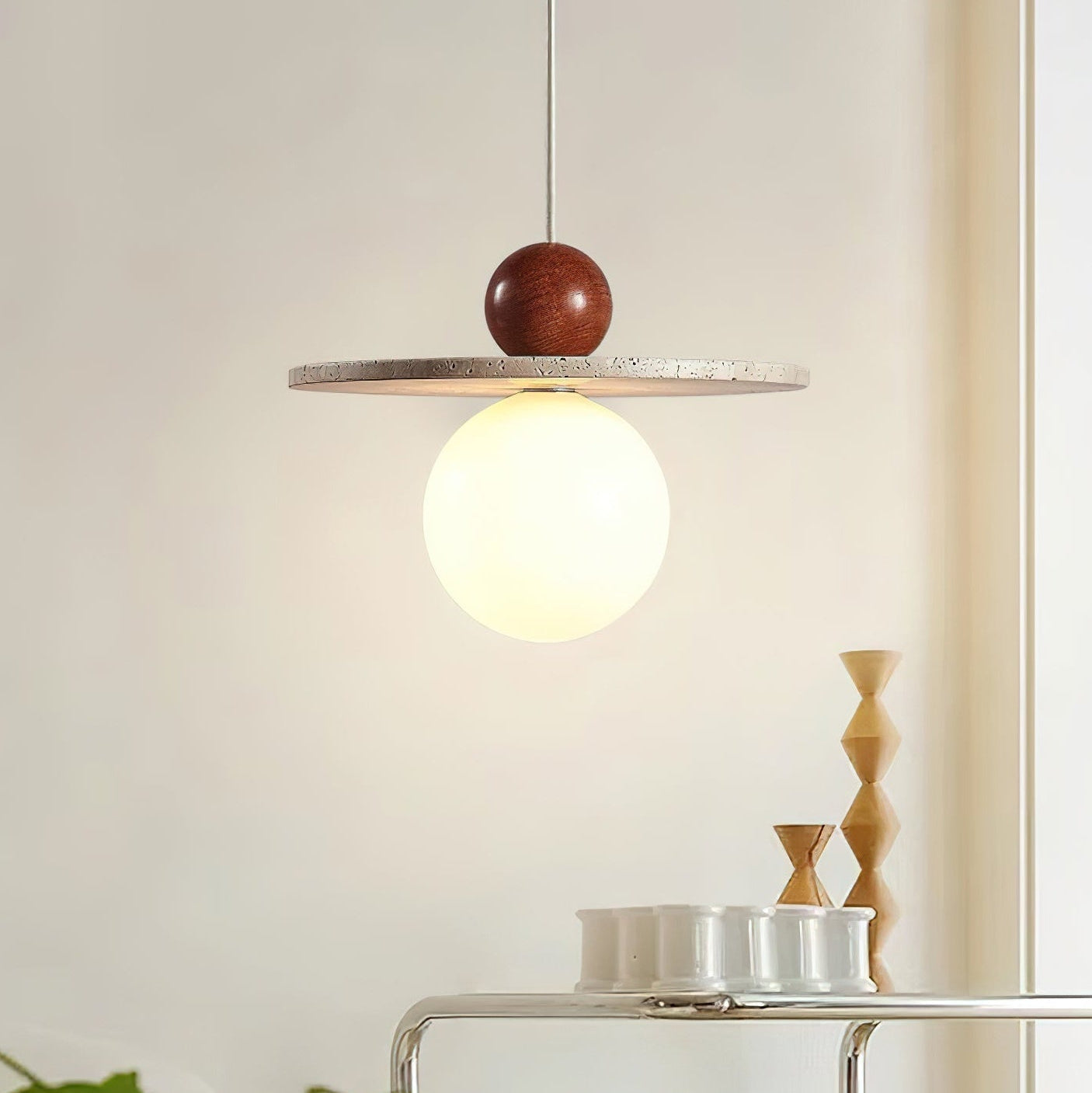 Cream Style Flying Disc Travertine Pendant Lamp