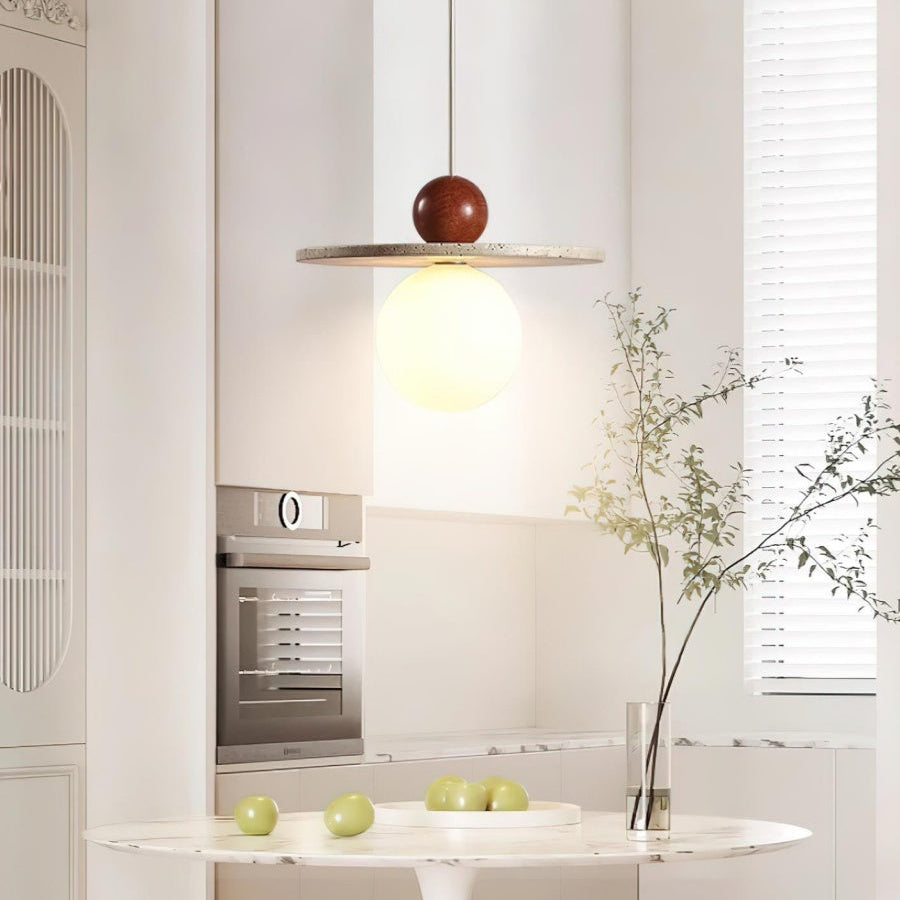 Cream Style Flying Disc Travertine Pendant Lamp