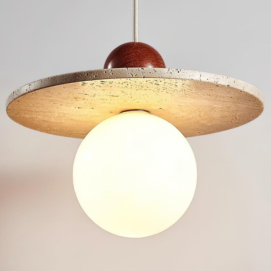 Cream Style Flying Disc Travertine Pendant Lamp