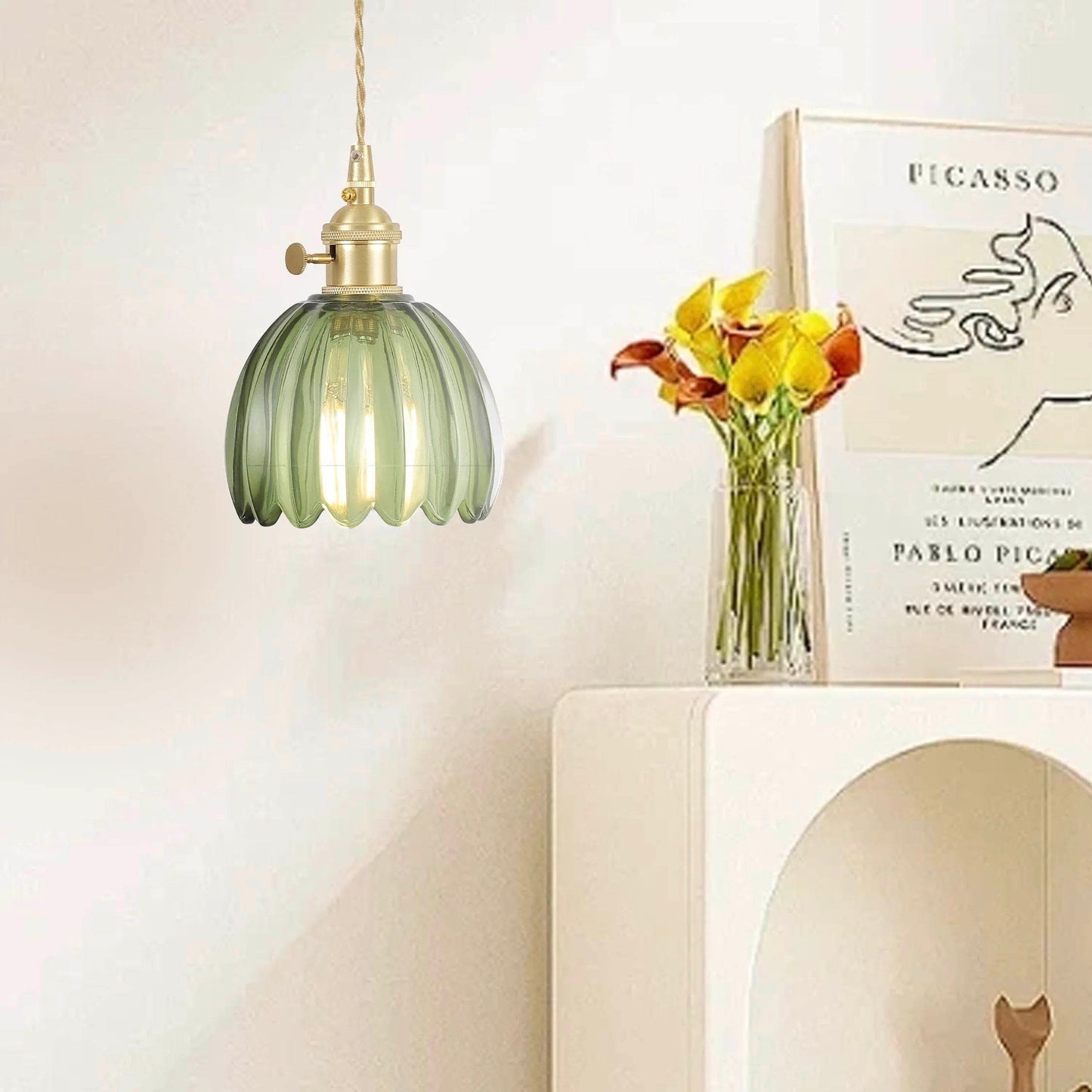 Japanese Retro Glass Flower Pendant Light