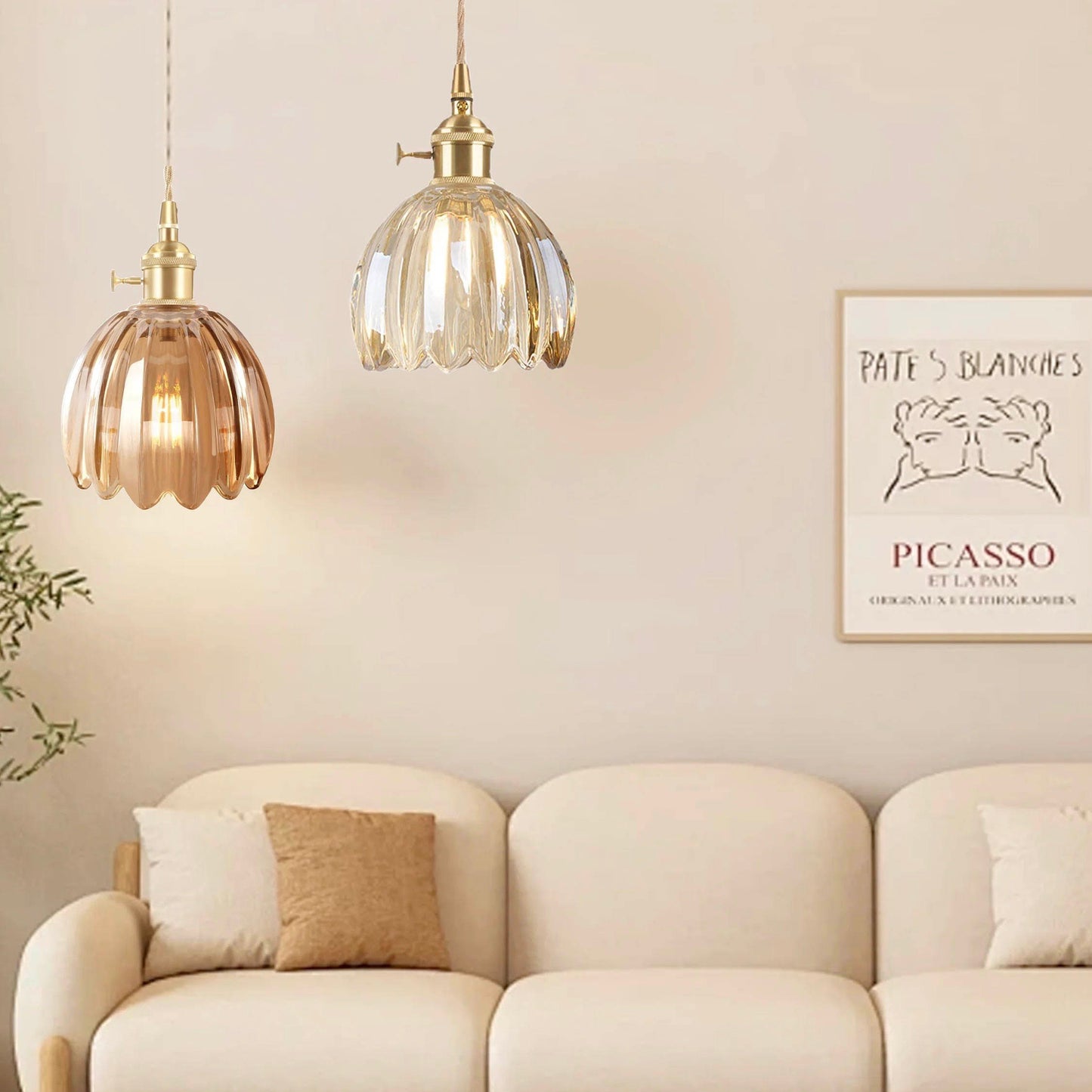 Japanese Retro Glass Flower Pendant Light