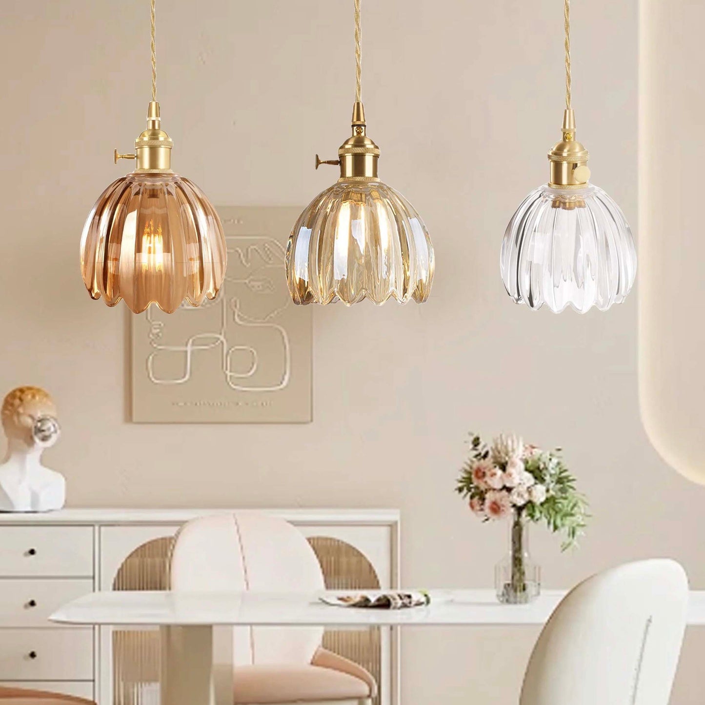 Japanese Retro Glass Flower Pendant Light