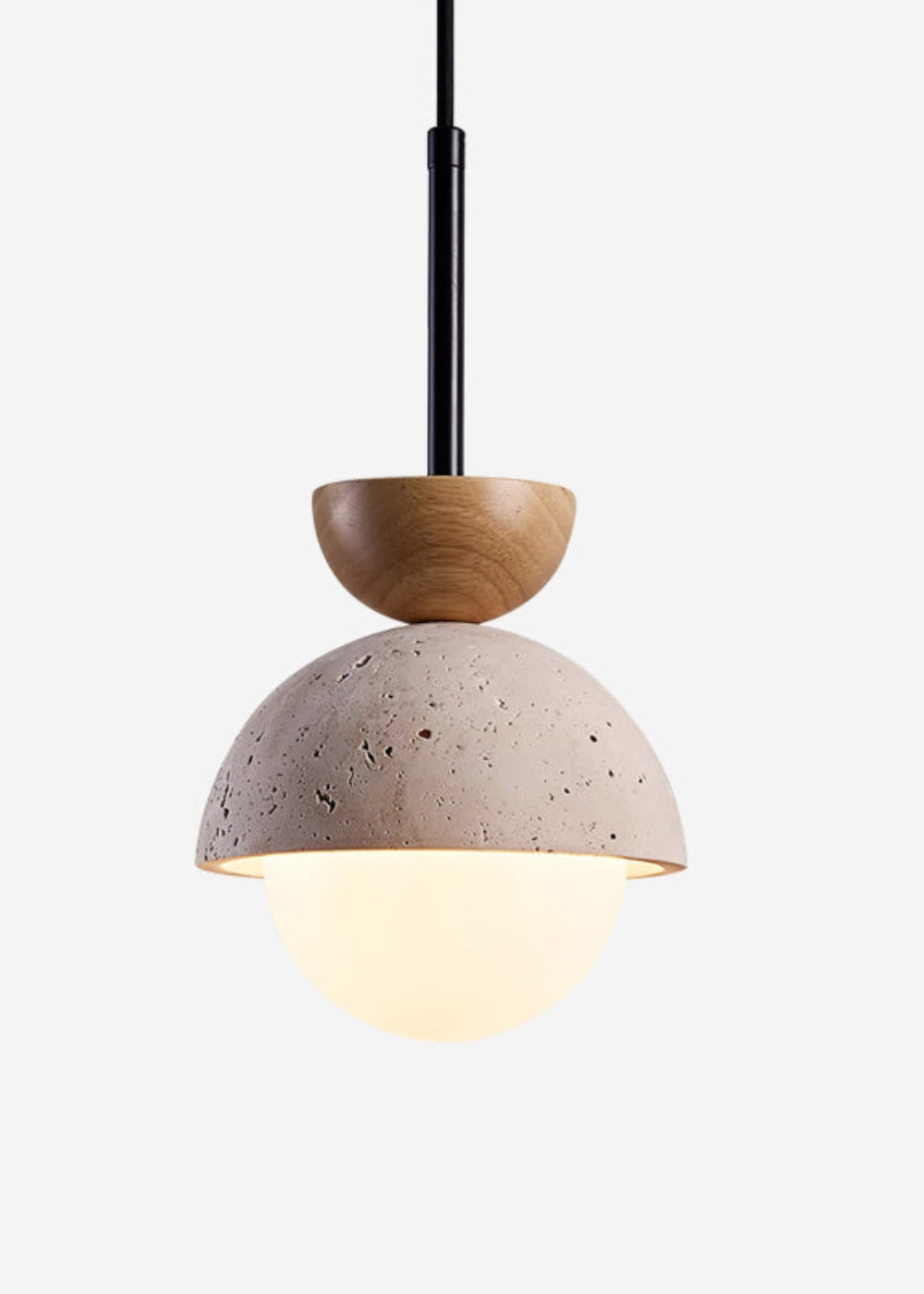Modern Minimalist Hemisphere Travertine Wood Pendant Lamp