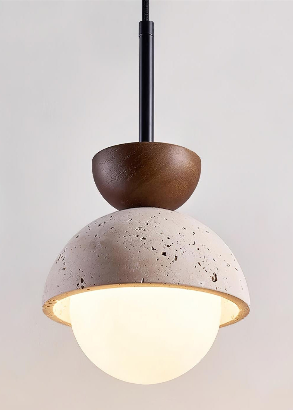 Modern Minimalist Hemisphere Travertine Wood Pendant Lamp