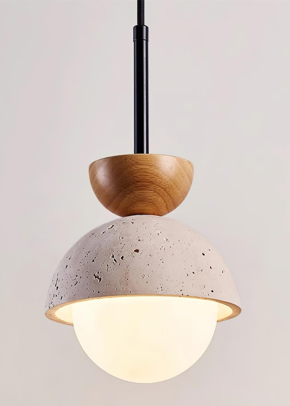 Modern Minimalist Hemisphere Travertine Wood Pendant Lamp