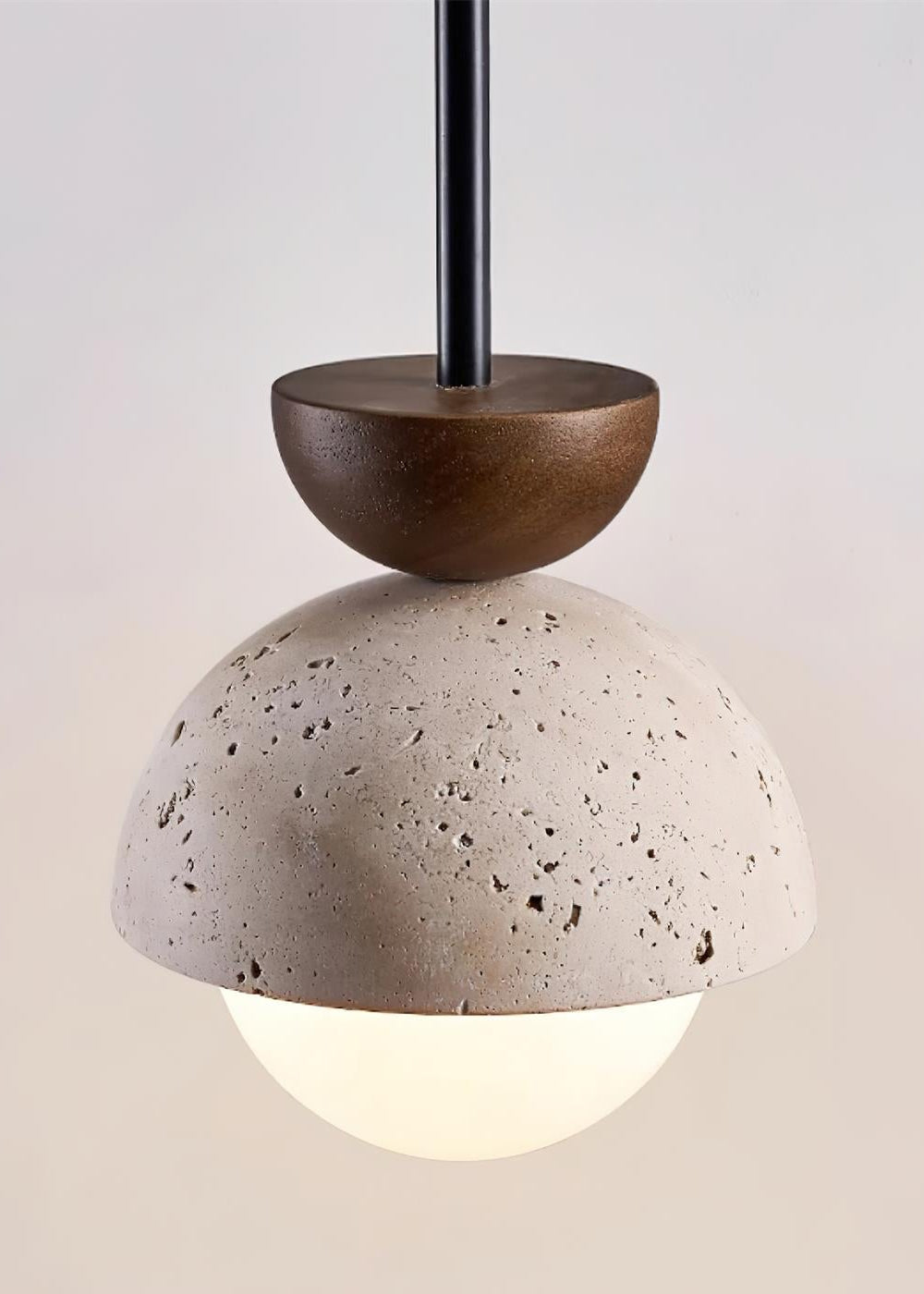 Modern Minimalist Hemisphere Travertine Wood Pendant Lamp