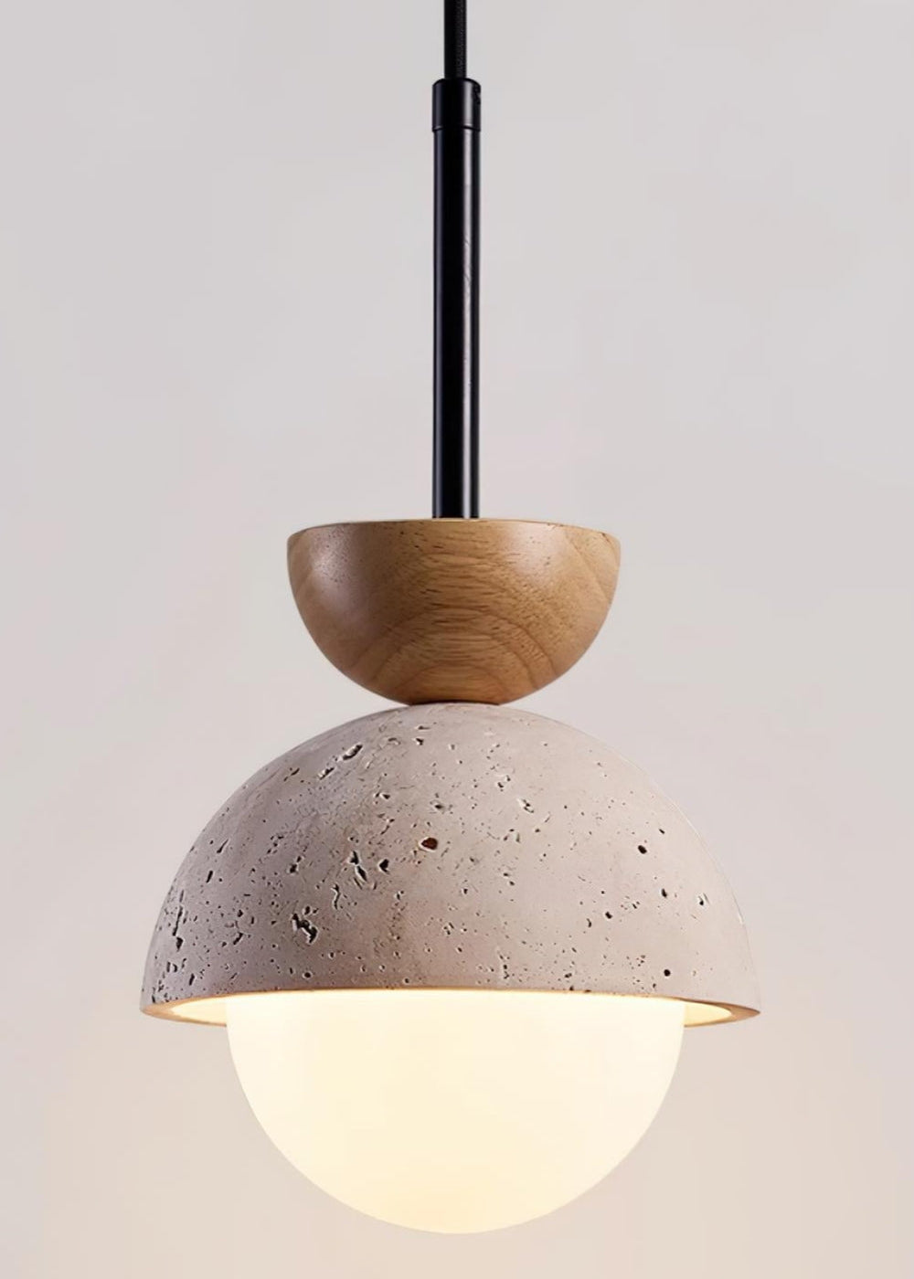 Modern Minimalist Hemisphere Travertine Wood Pendant Lamp