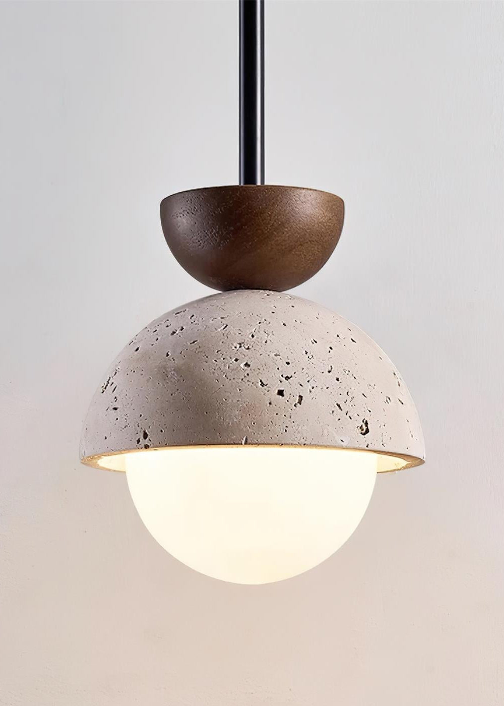 Modern Minimalist Hemisphere Travertine Wood Pendant Lamp