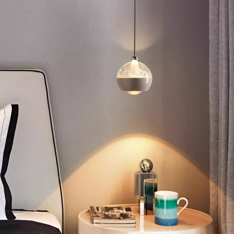 Modern Liftable Mini Csystal Globe Pendant Light Over Nightstand