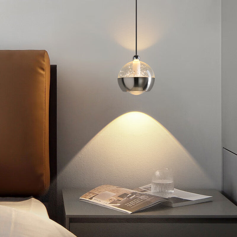 Modern Liftable Mini Csystal Globe Pendant Light Over Nightstand