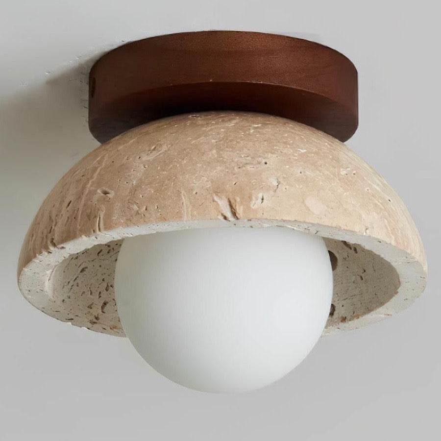 Wabi Sabi Style Travertine Dome Ceiling Light for Living Room