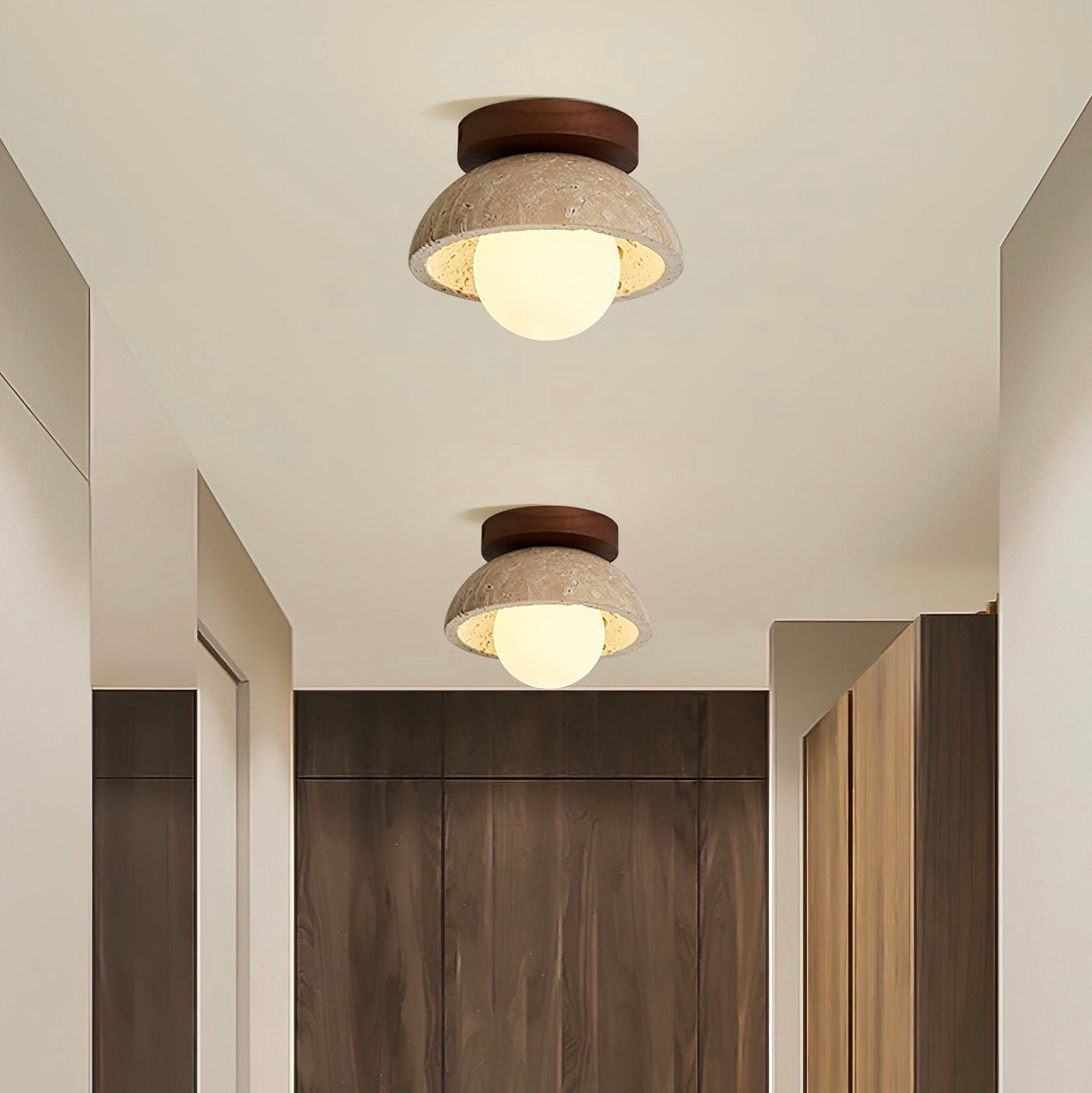 Wabi Sabi Style Travertine Dome Ceiling Light for Living Room